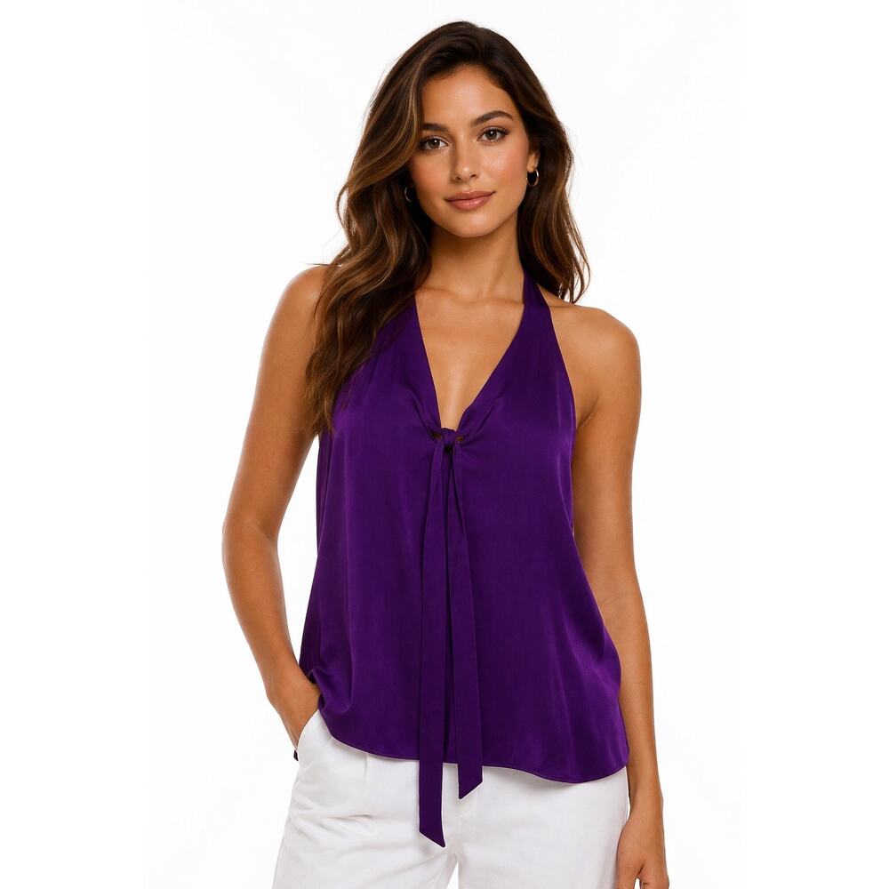 Amanda Uprichard Halter Top 100% Silk Women’s, Cut Outs, Violet Size Med…